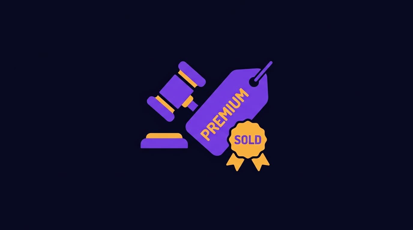 Auction gavel with domain name tags showing bidding process for expired domains