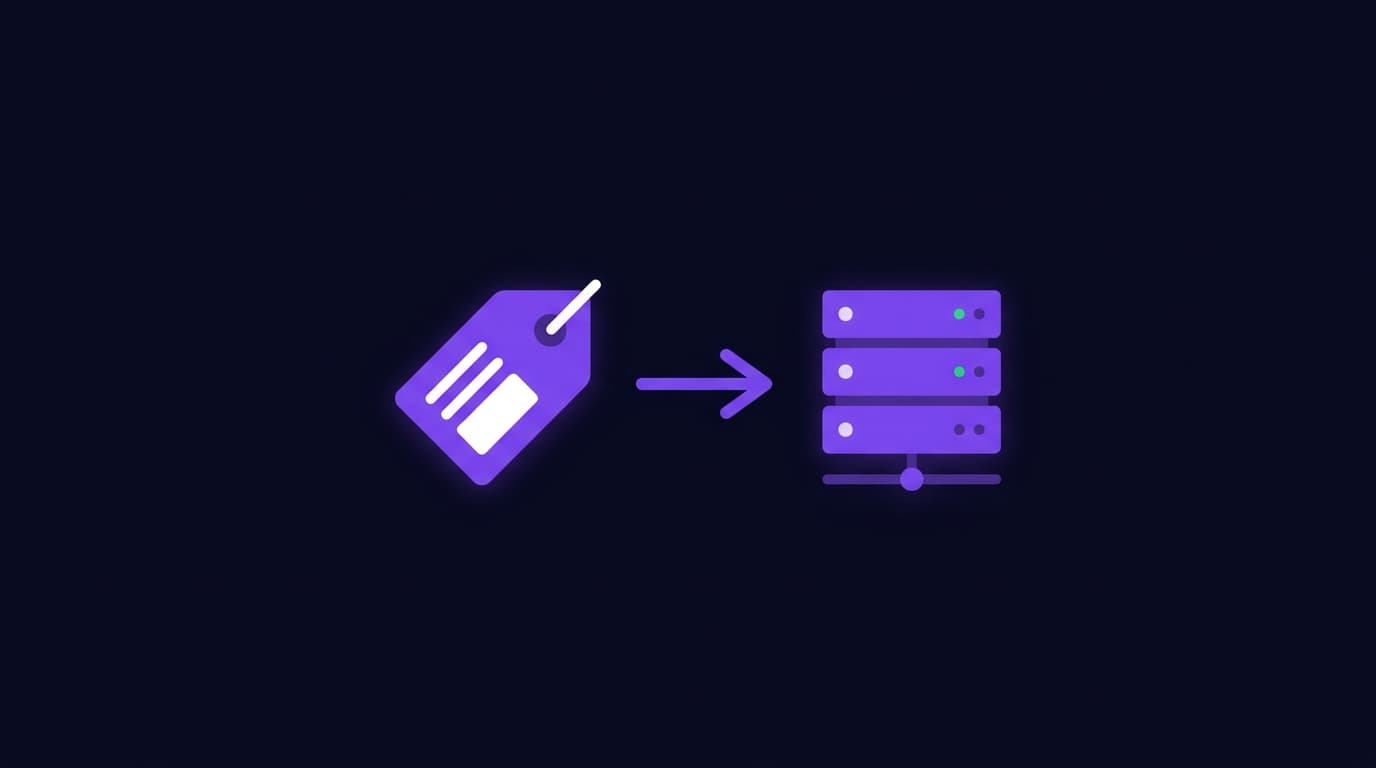 Split diagram showing domain name pointing to web hosting server on dark background