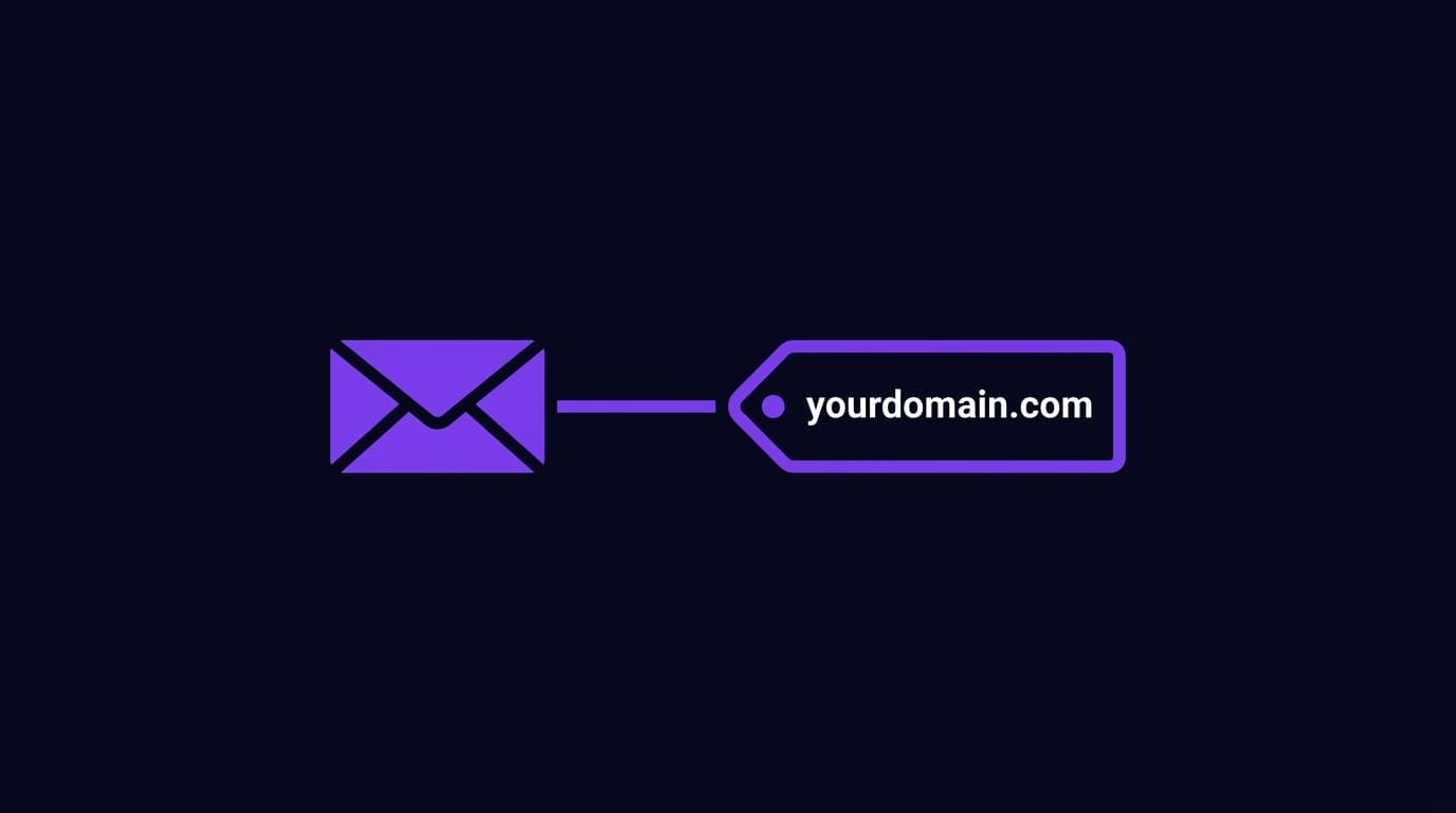 Envelope icon connected to custom domain tag showing professional email setup