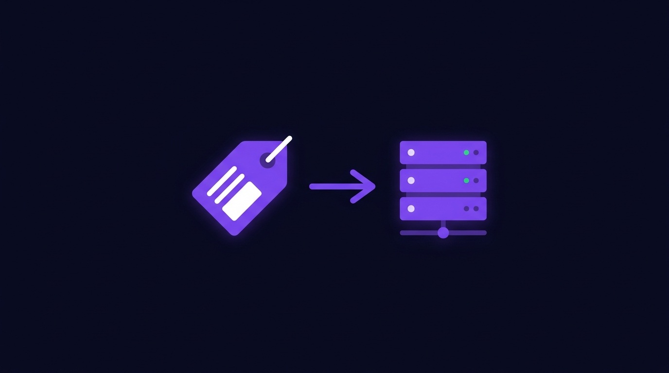 Split diagram showing domain name pointing to web hosting server on dark background
