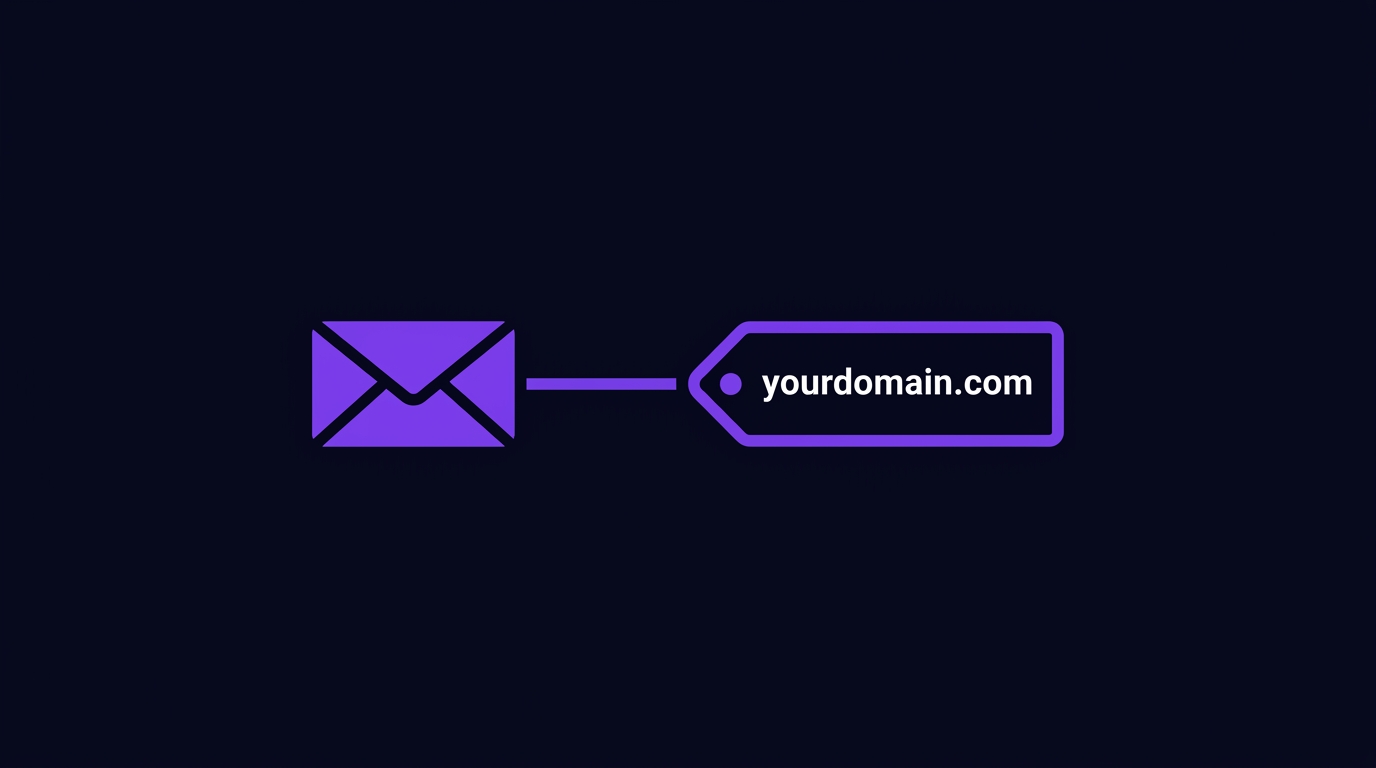 Envelope icon connected to custom domain tag showing professional email setup